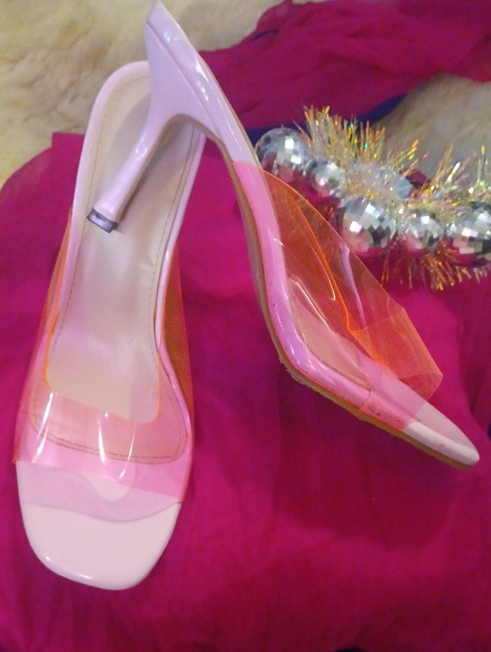 Jelly Hot/Bubble Gum Pink Kitten Heel Peep Toe Mules Size 42/11